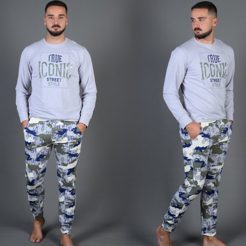 Muška pidžama siva sa natpisom