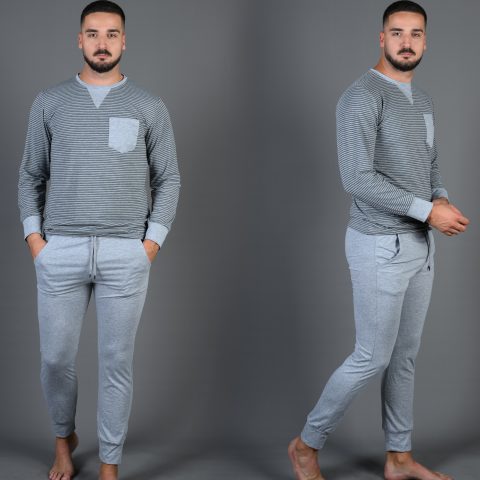 muška pidžama na pruge siva s tamnosivim prugama
