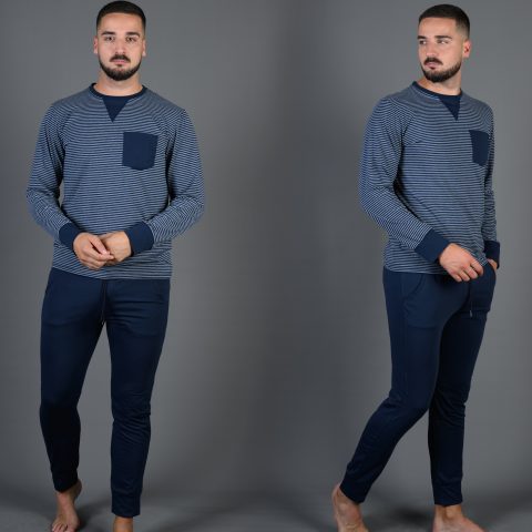 muška pidžama na pruge tamnoplava sa sivim i belim prugama prugama