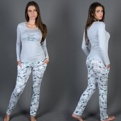 zenska pidzama siva sa šarenim donjim delom