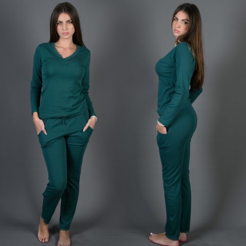 ženska pidžama v izrez zelena