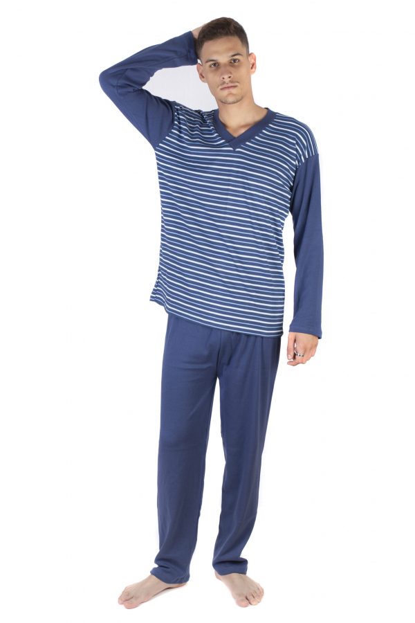 Muška pidžama dugih rukava plava