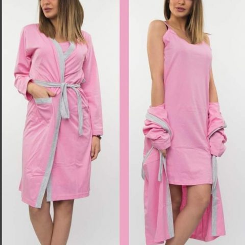 Komplet jednobojni ogrtač i spavaćica u roza boji