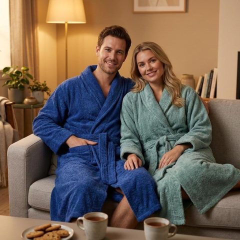 bademantil od frotira teget i tamno zeleni muški i ženski