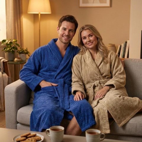 bademantil od frotira teget i smedji muški i ženski