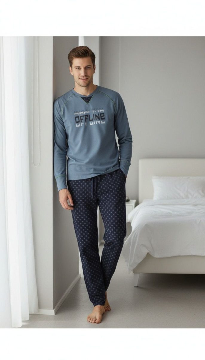 muška pidžama dugih rukava petrolej boje