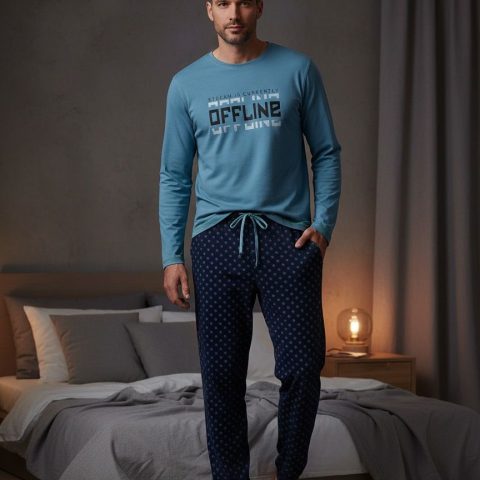 muška pidžama dugih rukava plava teget