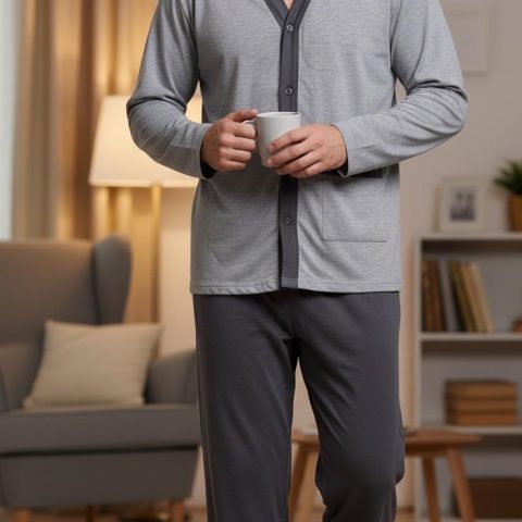 muska pidzama na kopcanje tamno siva