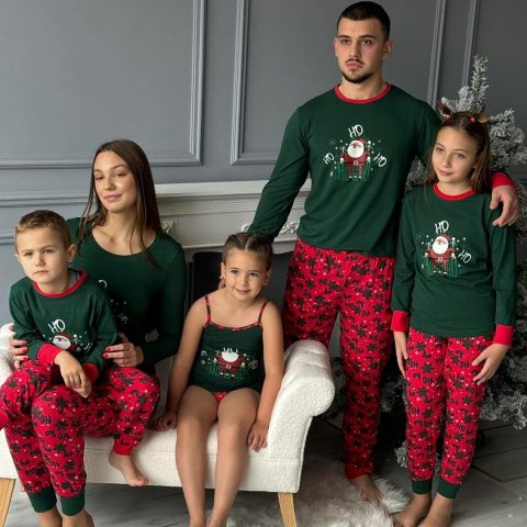 Novogodišnja pidžama za porodicu zeleno crvena