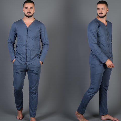 muška pidžama na kopčanje tamno siva