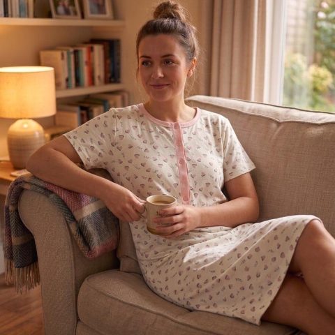 spavacica kratkih rukava prljavo bela nežno roza 1