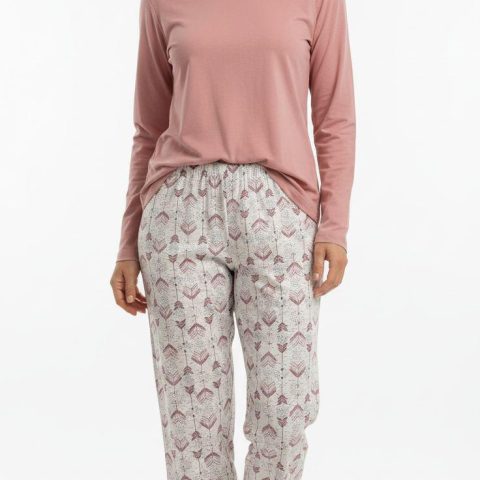 ženska pidžama dugih rukava okriglog izreza smeđa