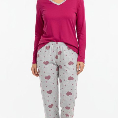 zenska pidzama dugih rukava v izreza ciklama