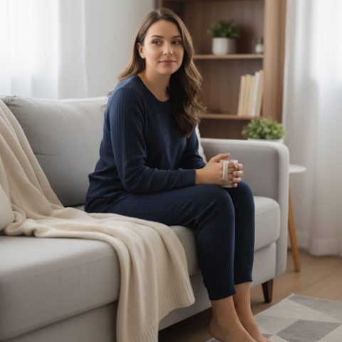 ženska pidzama pamuk teget